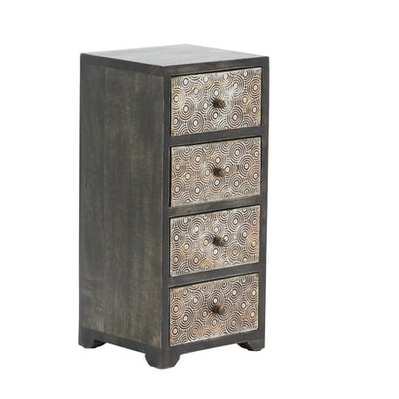 - Rustic Mango Wood Rectangular 4-Drawer Jewelry Chest, Dark Brown