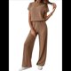 thumbnail image 1 of Traje Informal de Dos Piezas para Mujer, para Viajes y Vacaciones de Verano, con Corta y Pantalones Anchos. Café M, 1 of 7