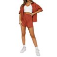 thumbnail image 1 of Sunloudy Conjunto de 2 piezas de verano a juego para mujer, camisa abotonada de media manga de color sólido + conjunto de pantalones cortos con cintura elástica para damas Sunloudy  S M L XL XXL, 1 of 9