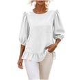 thumbnail image 4 of Neewe Womens Tops 3/4 Sleeve Shirts Plain Round Neck Loose Casual Ruffle Hem Blouses Trendy 2026, 4 of 8