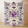 thumbnail image 2 of Soft Flannel Blanket with Purple Flowers Print - Lightweight, Warm Throw for Bed, Sofa, Office, Camping, and Travel - All-Season Comfort, Polyester, 200-250g, 2 of 6