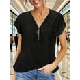 thumbnail image 4 of Gustave Womens Sexy Deep V Neck Tops Summer Short Sleeve Zipper Blouse Loose Casual Solid T Shirts Tunic "Gray, XL", 4 of 8