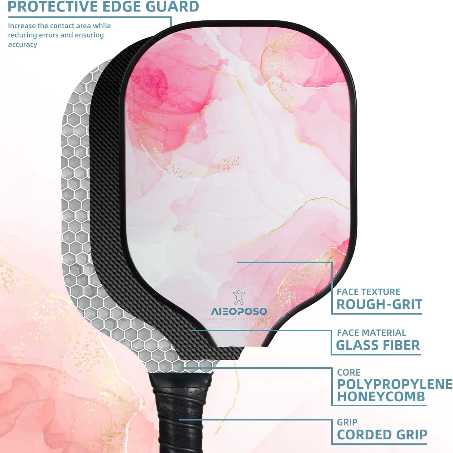 Aieoposo Pickleball Paddles, Pickleball Gift, Fiberglass Pickleball Rackets, Wristbands and Pickleball Cover - Indoor & Outdoor Pickleball Set for Beginners & Intermediate Players