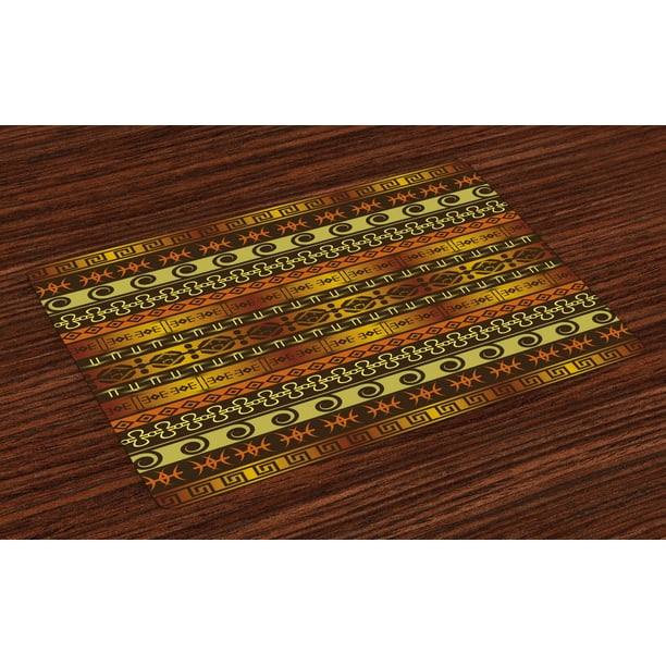 Primitive Placemats Set of 4 African Indigenous Motifs with Ethnic Ornament Traditional Tribal