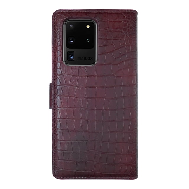 Funda tipo cartera de diseño piel de cocodrilo para Samsung Galaxy S20 Ultra Vino Solozen Funda tipo cartera