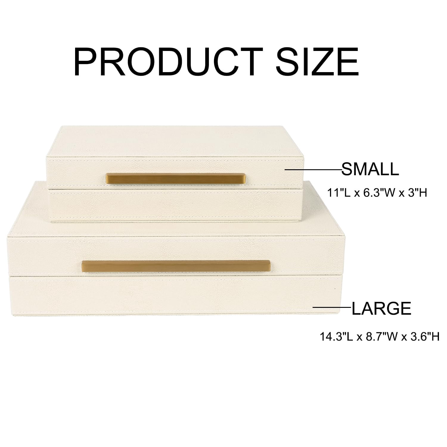 Beige Shagreen Decorative Storage Boxes - Set Of 2 Faux Leather & Memory With Metal Handles  Nesting Photo Organizers For Home Decor Gift And Office Organization