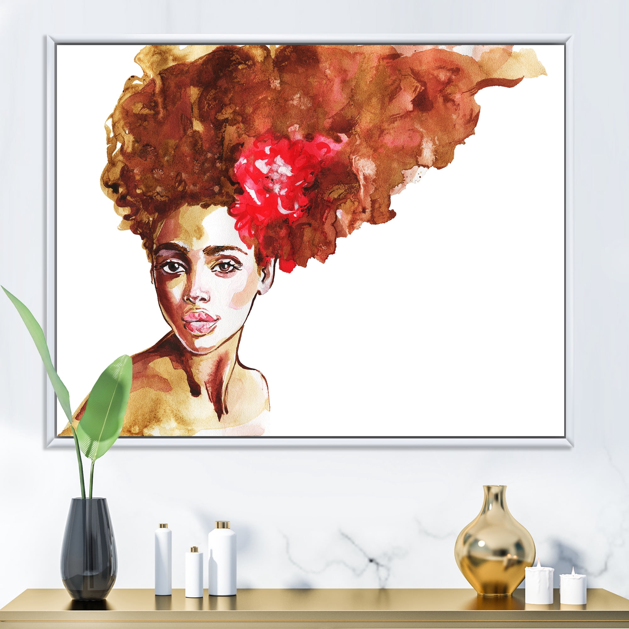 Designart 'Portrait of Young African American Woman II' Modern Framed Canvas Wall Art Print
