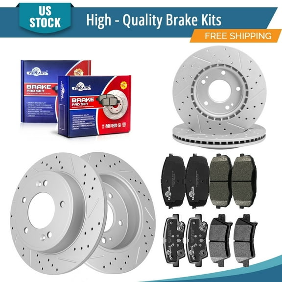 YXPCARS 12PCS Brake Kits, Front and Rear Drilled & Slotted Brake Rotors   Ceramic Brake Pads Kit for Kia Soul 2014 - 2016 FWD (31584 31603 1397 1544)