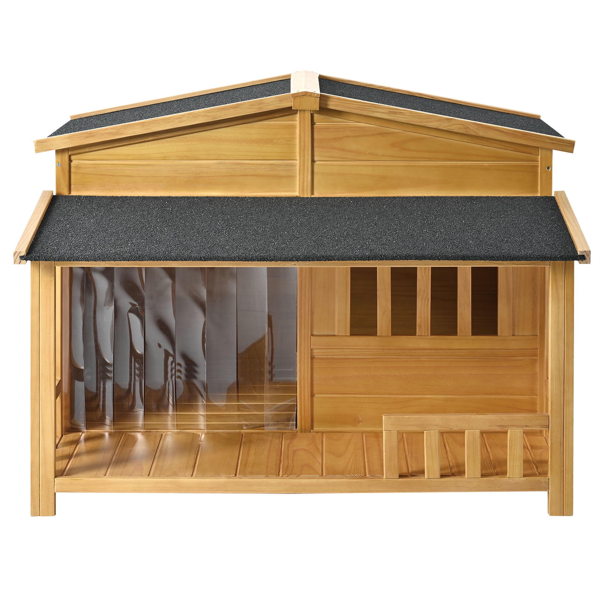 Pefilos 47.2" Outdoor Wood Dog House, Weatherproof Dog Shelter for Medium Dogs, Indoor Pet Kennel with Porch and Detachable Curtain, Beige Pefilos 47.2" Outdoor Wood Dog House, Weatherproof Dog Shelter for Medium Dogs, Indoor Pet Kennel with Porch and Detachable Curtain, Beige