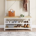 thumbnail image 2 of Towallmark Industrial Hall Tree Storage Bench for Entryway, Wood Look Accent, Large Shoe Rack with Shelf, Hanging Bar, 8 Hooks (39.97"x15.74"x72"), 2 of 10