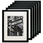 The Display Guys – Solid Pine Wood Picture Frame with Mat and Tempered Glass – Wall Mounting & Tabletop - 6" x 8" - 6 Pack - Black