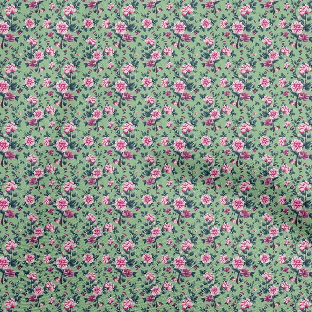 oneOone Velours Vert Tissu à Fleurs Tissu pour Robe Tissu Imprimé Tissu au Mètre 58 Pouces de Large