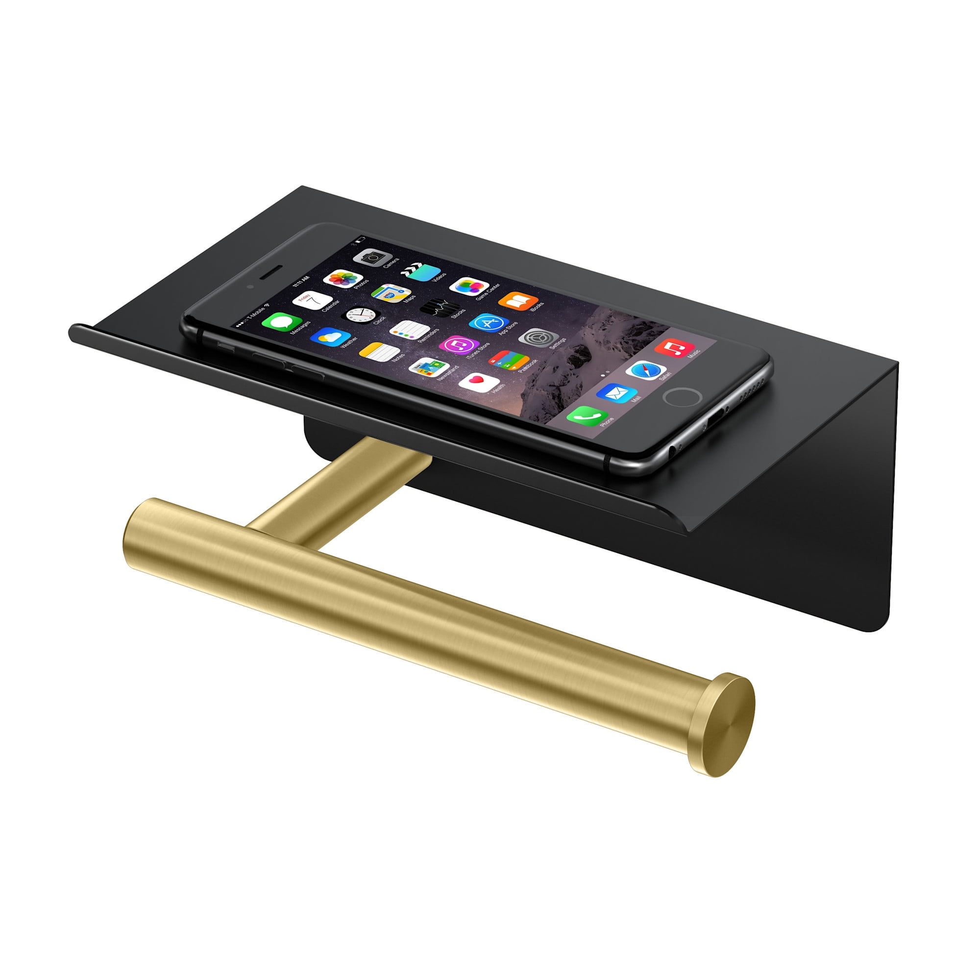 Gatco 1420MXB Latitude II Toilet Paper Holder with Mobile Shelf, Matte Black/Brushed Brass