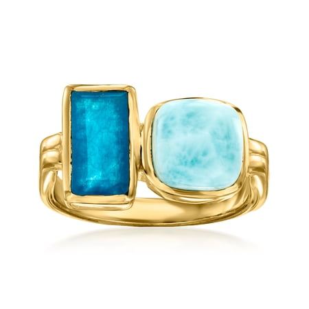 Ross-Simons Larimar and 1.30 Carat Blue Quartz Toi Et Moi Ring in 18kt Gold Over Sterling, Women's, Adult