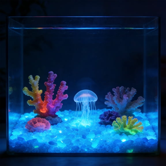 Fasiaou Glow in the Dark Aquarium Sand, Fluorescent Gravel for Fish Tank Decor, Luminous Substrate for Vases, Party, Night Light, 3-5mm Multicolor Stones