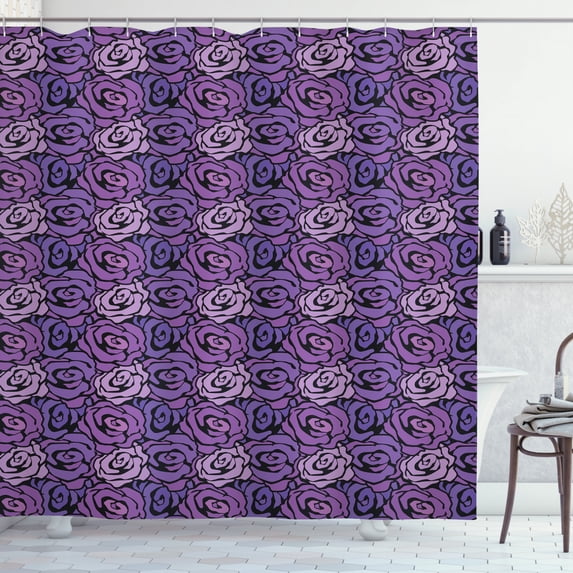 Rose Shower Curtain, Romantic Bouquet Hand Drawn Ink Style Pattern Spring Season Doodle Design, Fabric Bathroom Set with Hooks, 69W X 75L Inches Long, Purple and Lavender, by Ambesonne