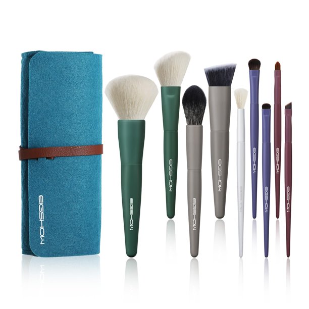 Juego de brochas de maquillaje EIGSHOW de 9 piezas con fibras sintéticas y funda