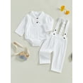 thumbnail image 3 of aturustex Toddler Baby Boy Gentleman Outfits 0-24M Infant Lapel Neck Bodysuits Long Sleeve Rompers Solid Shirt Jumpsuits Tops with Bowtie Elastic Waisal Spring Fall Clothes for Wedding Stage, 3 of 8