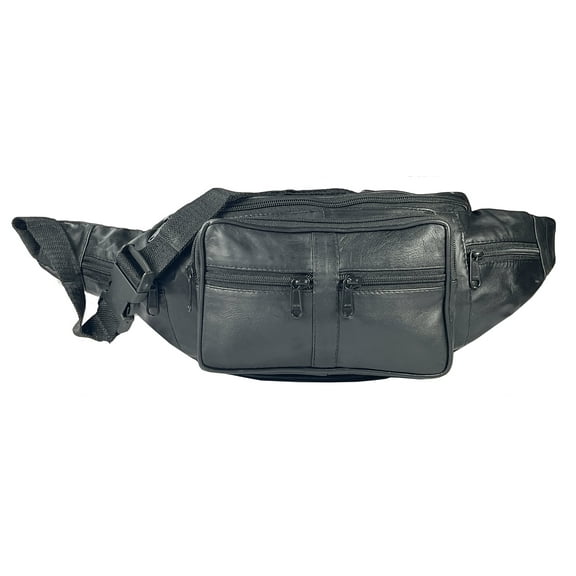 Genuine Leather Large Crossbody Waist Bag Multi Function 6 Pocket Fanny Pack for Outdoor Use and Travel With Adjustable Waist Strap