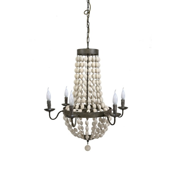 Desert Fields Natural Wood Bead and Metal Chandelier Style Ceiling Light