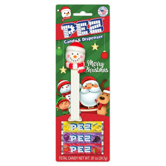 PEZ Candy Christmas Snowman ,1 Candy Dispenser Plus 3 Rolls Assorted Candy, I Count, 0.87 oz