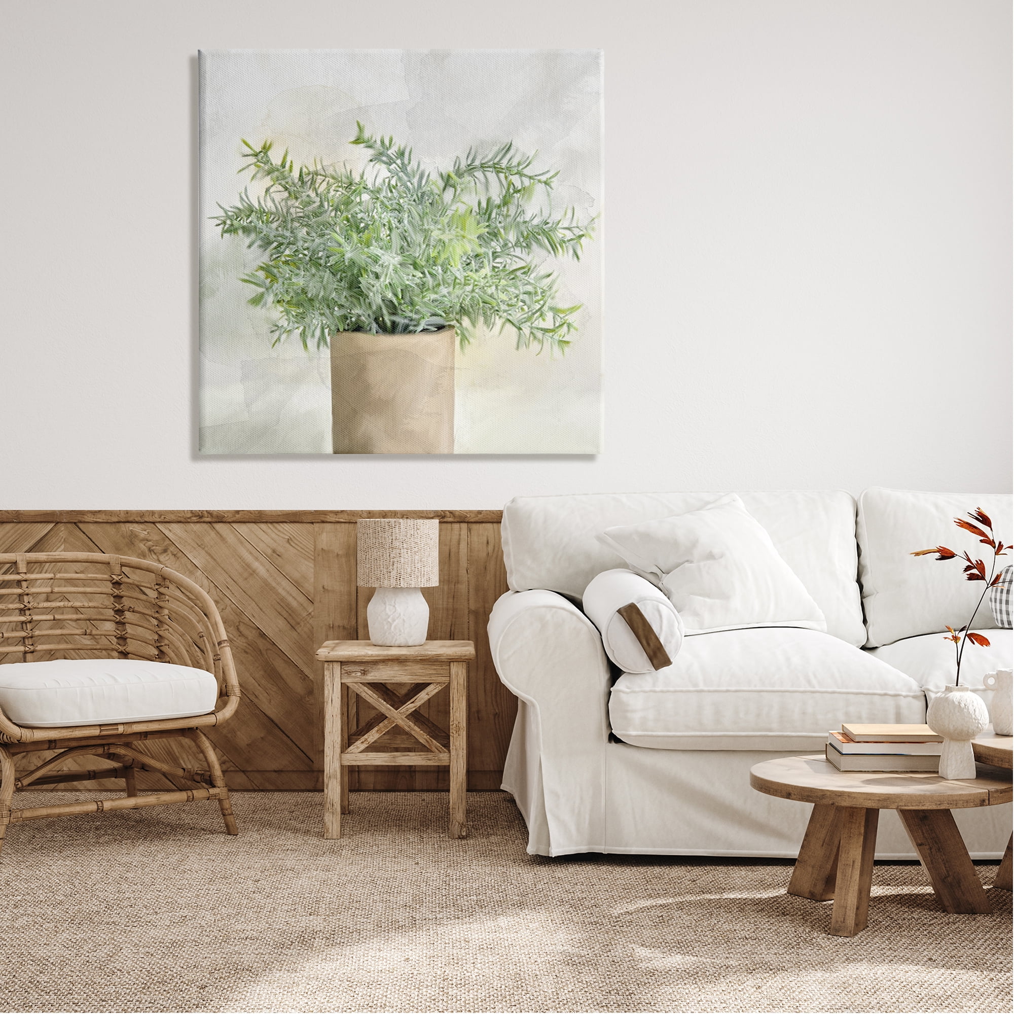 Stupell Industries Rustic Potted Herb Plant Overflowing Leaves Design Painting Gallery Wrapped Canvas Print Wall Art, Design by Kim Allen