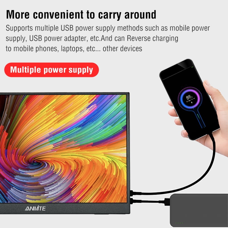 Anmite 15.6 Inch Portable LCD Monitor, 1920 x 1080 Resolution, Compatible with Laptop, Switch, PS4, Xbox, Raspberry Pi