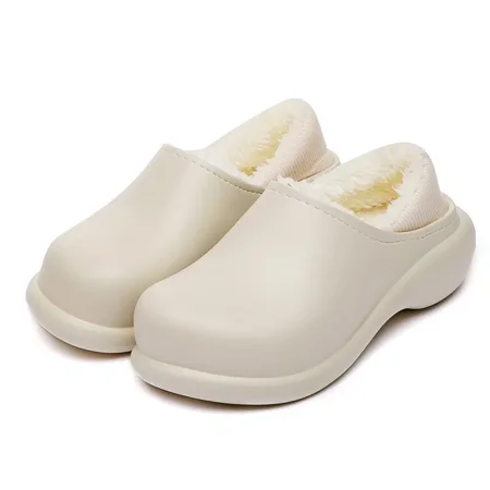 

Women‘s Waterproof Slip-on Home Shoes Winter Thermal Lined Indoor Slippers Solid Color Garden Shoes