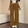 thumbnail image 2 of akafmk Womens Cargo Sweatpants Fall Wide Leg Sweatpants Elastic Waist Drawstring Winter Workout Hiking Stretch Casual Sweatpants, Size L, 2 of 7
