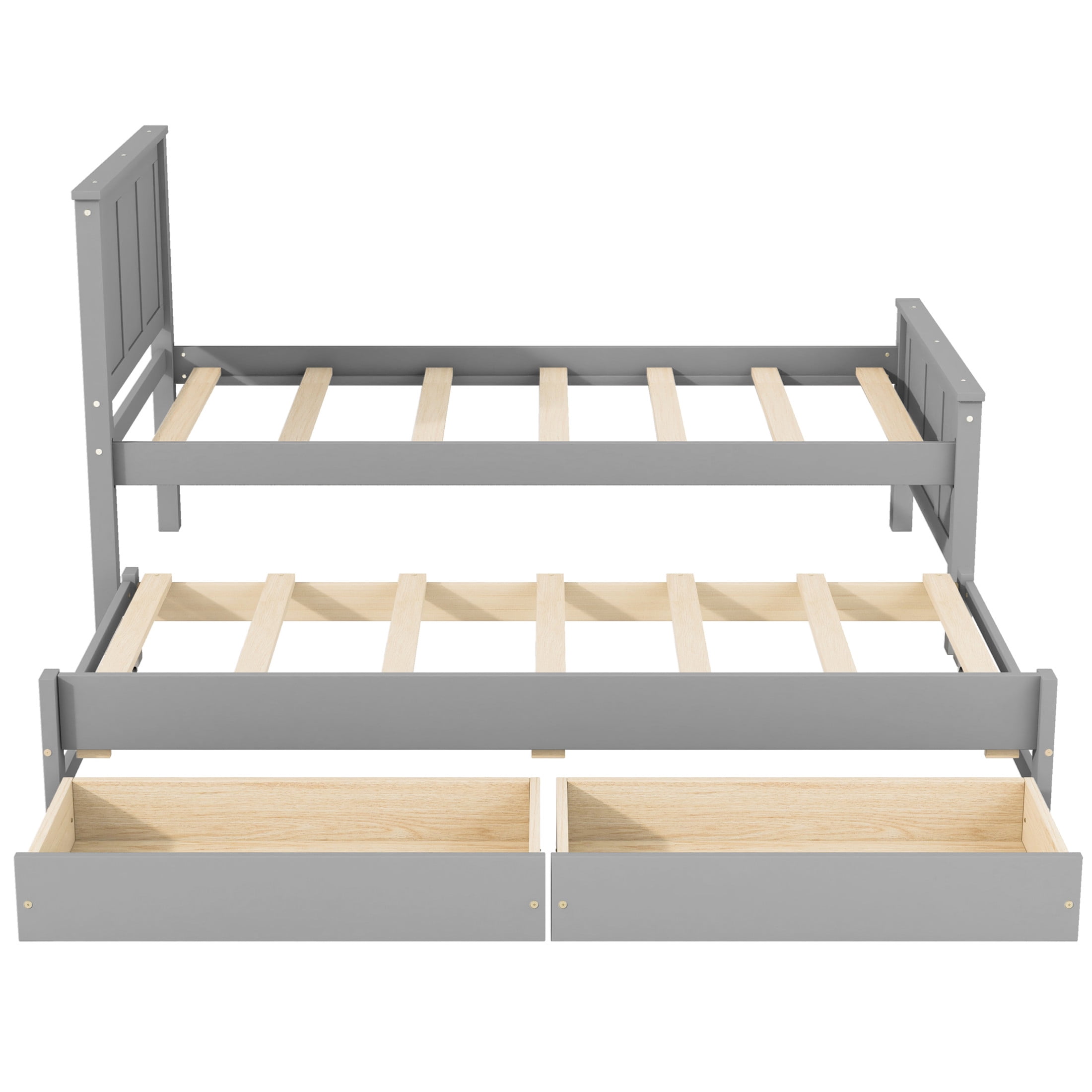Noble House Udolf Twin Size Platform Bed with Trundle and Storage Drawers, Pine Wood Bed Frame, Gray