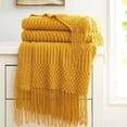 thumbnail image 3 of Fennco Styles Striped Knit Solid Fringe Throw Blanket 50" W x 60" L - Mustard Yellow Soft Textured Light Weight Blanket for Sofa, Couch, Living Room and Bedroom Décor, 3 of 9