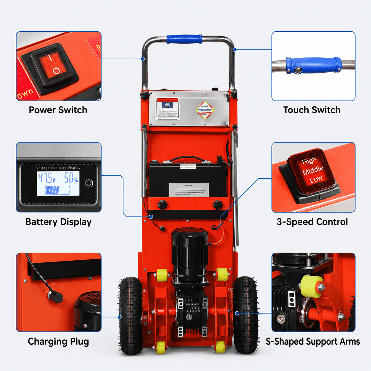 Orange Hand Trucks - 880lbs Capacity Electric Stair Hand Trucks 1200W Heavy Duty Stair Climber Trolley with Safety Rope and Solid Wheel for Moving Furni ture Logistics Warehous