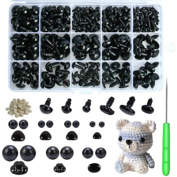 JESOT Safety Eyes and Noses, 462Pcs Black Plastic Stuffed Crochet Eyes with Washers for Crafts