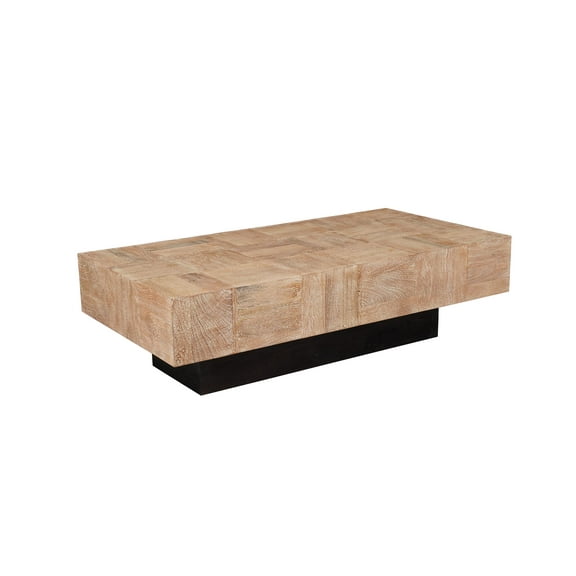 Rectangular Solid Wood Coffee Table Mango Wood Brown Top with Dark Base