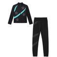 thumbnail image 4 of TiaoBug Kids Girls Shiny Figure Ice Skating Long Sleeve Jacket with Gymnastics Leggings Set Blue Green 12, 4 of 6