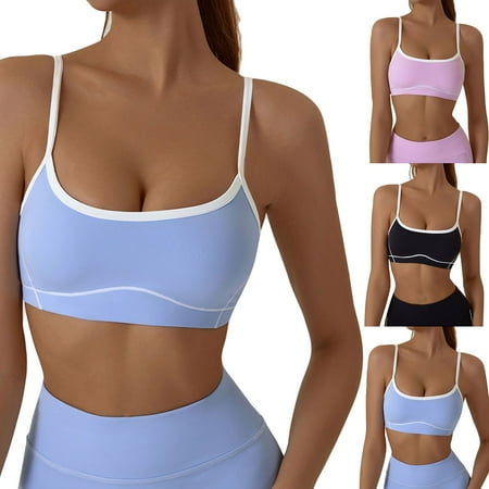 DDAPJ pyju Sports Bras for Women Spaghetti Strap Wire-Free Removable Padded Gym Workout Bralette Outdoor Active Yoga Bra Flash Sales Blue M