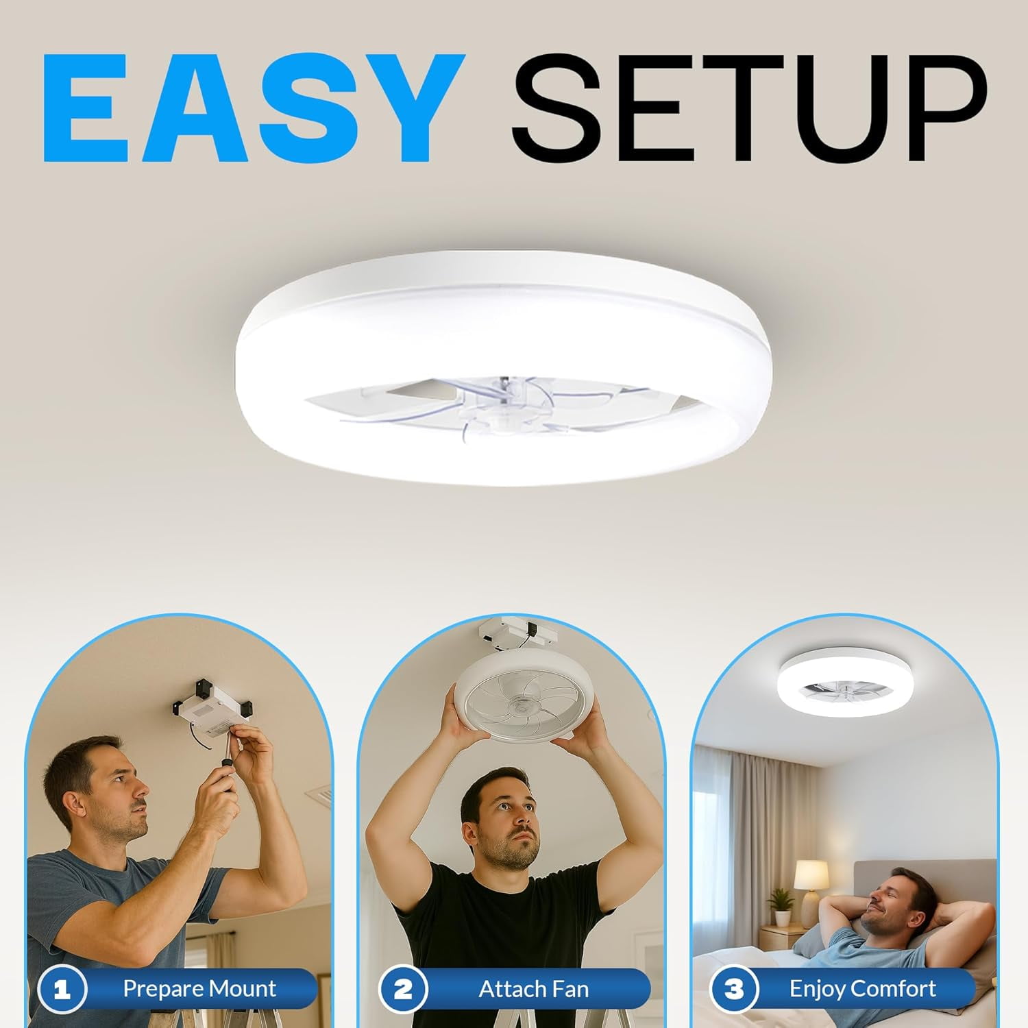 CannonX 19.7” Low Profile Ceiling Fans with Lights and Remote, Modern Fandelier Ceiling Fan with Light, 6 Speeds, 3 Lighting Modes 3500K-5500K, Flush Mount for Bedroom, LED 4700 Lumens, ETL Certified