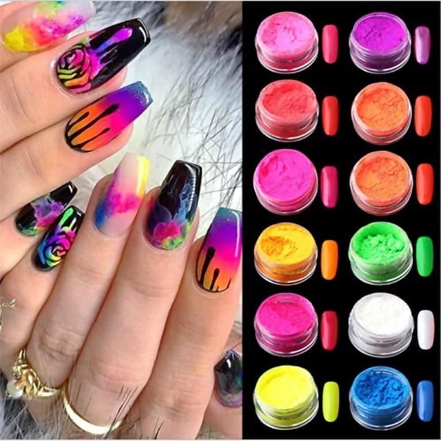 Major Dijit Juego de polvo de pigmento de fósforo de neón, purpurina fluorescente para uñas, polvo para ojos, decoración de manicura, arte de uñas, pigmento en polvo, Paillettes (C)