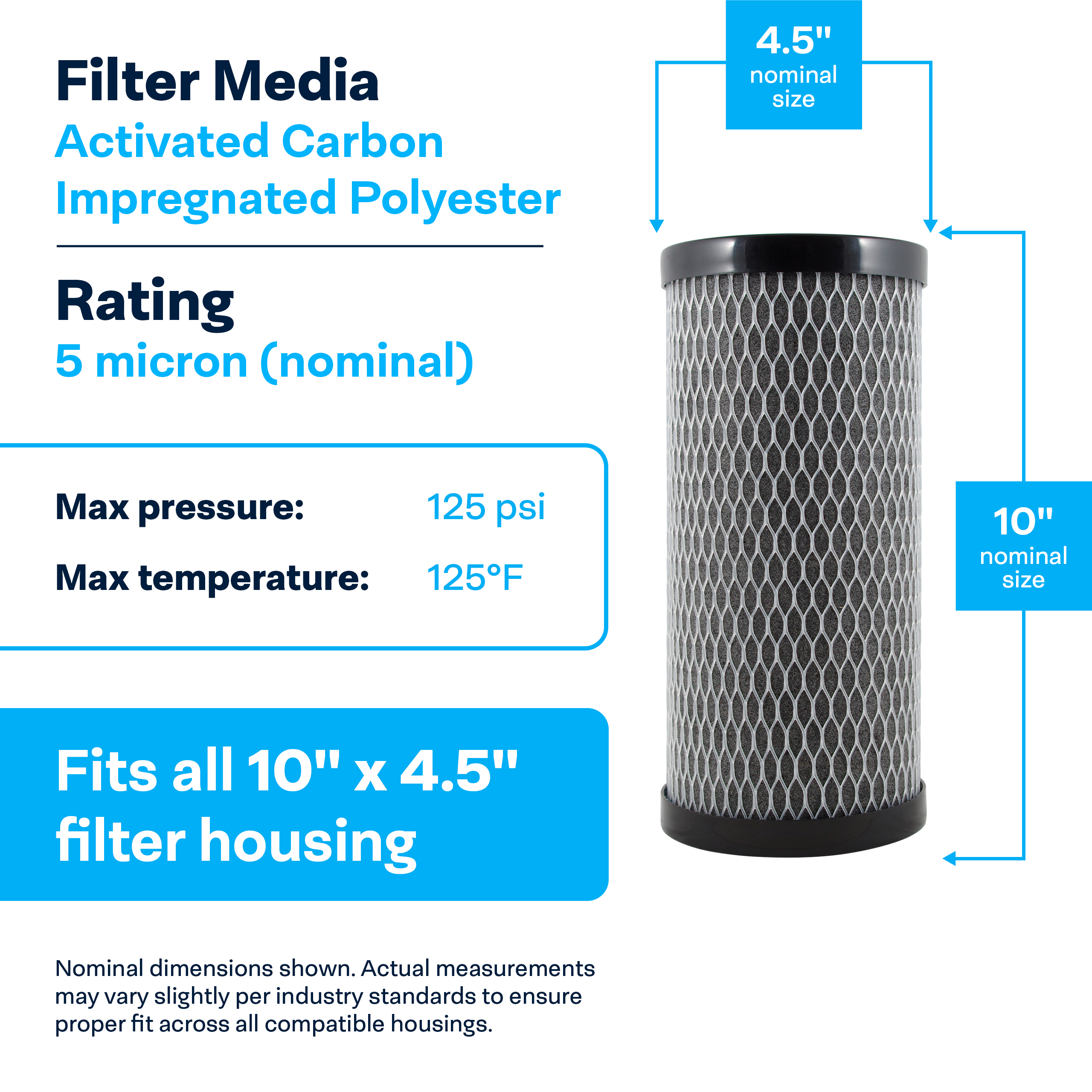 SpiroPure SP-C1-BB 10x4.5 5 Micron Dual Purpose Sediment and Carbon Water Filter Cartridge (Case of 8)