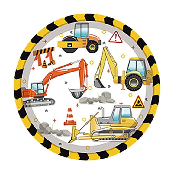 24 Pcs Construction Plates, 7inch Plate Decorative Tableware Paper Set, Birthday Party Decorations Disposable Paper Plates, Excavator Birthday Party Decorations Serves 24