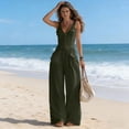 thumbnail image 5 of Inleife Women's Sleeveless V-Neck Button Down Jumpsuit with Pockets, Casual Loose Fit Wide Leg Long Romper, Solid Color Overall for Summer, 5 of 6