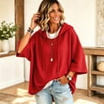 thumbnail image 6 of Textilo Waffle Knit Hoodies for Women 3/4 Batwing Sleeve Crew Neck Hoodie Hooded Drawstring Sweatshirt Cute Y2k Lightweight Fall Winter Loose Fit Clothes,Red M, 6 of 6
