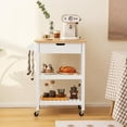 thumbnail image 2 of Giantex 3-tier Rolling Kitchen Cart, Service Trolley w/Natural Bamboo Countertop, White, 2 of 6