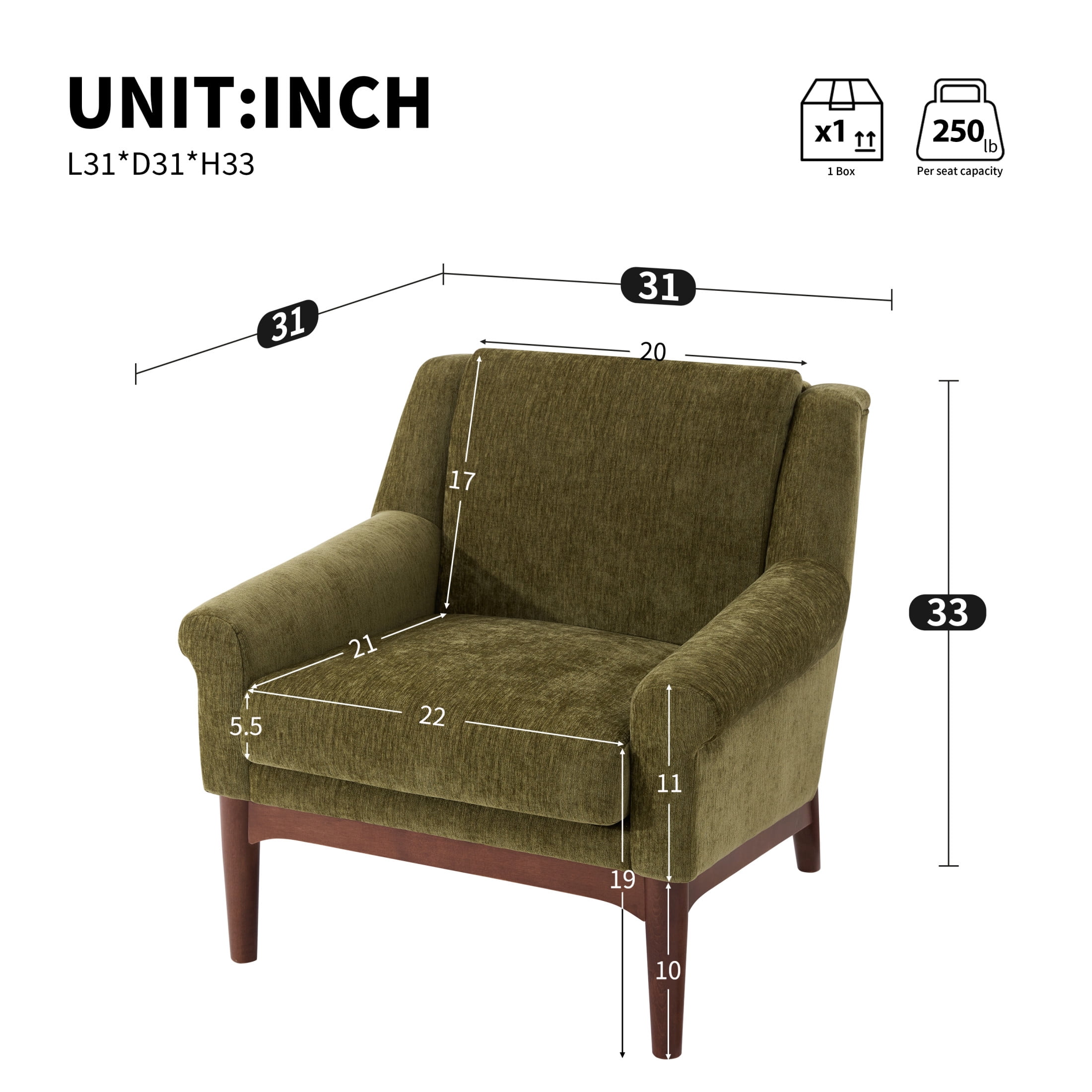 Noble House Nesta Mid-Century Modern Accent Chair with Flared Arms, Ergonomic Reading Chair for Living Room, Green