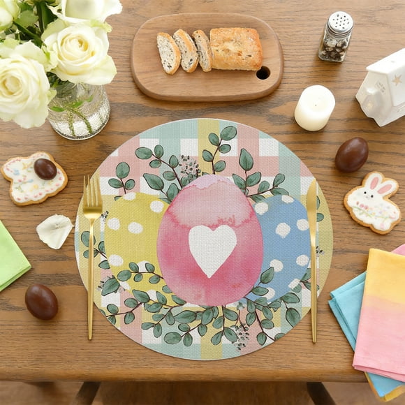 Amzcrzy Polyester Placemat Round Linen Placemats Easter Bunny and Easter Egg Patterns Placemats A Variety of Printed Placemats Available Suitable for Easter Table Decoration Home Decor Home Decor