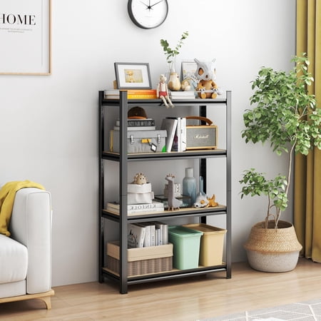 NIUMU 45.7H'' Storage Shelves Adjustable Shelving Unit Wood, 4-Tier Storage Shelves Heavy Duty Shelf Organizer Industrial Shelves for Warehouse Basement Kitchen Pantry Commercial, Black