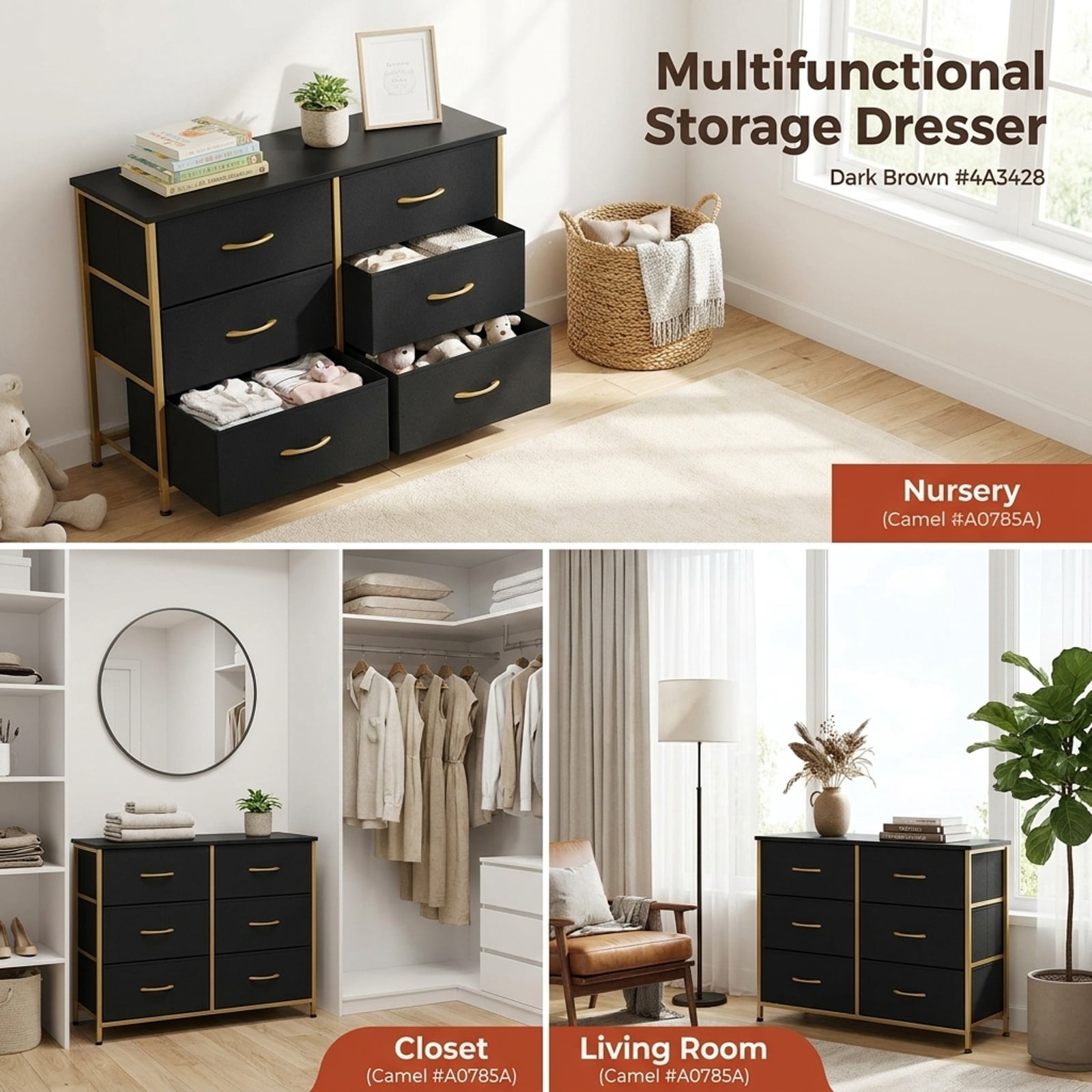 Furnibear Floor Dresser Storage Organizer with 5/6/8 Drawers with Fabric Bins and Metal Frame-8-Drawer for Bedroom Closet Living Room Nursery, Black