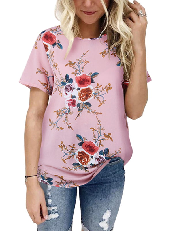 Casual Elegant Chiffon Tops T-shirts Shirt Fashion Women's Ladies Floral Casual
