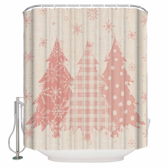 Small Stall Shower Curtain 36x78 Inch Narrow Half Size Pink Christmas Tree Bath Curtains Bathroom Decor Xmas Tree Winter Snowflake Rustic Waterproof Fabric Shower Curtain Set with Hooks 36 Inch