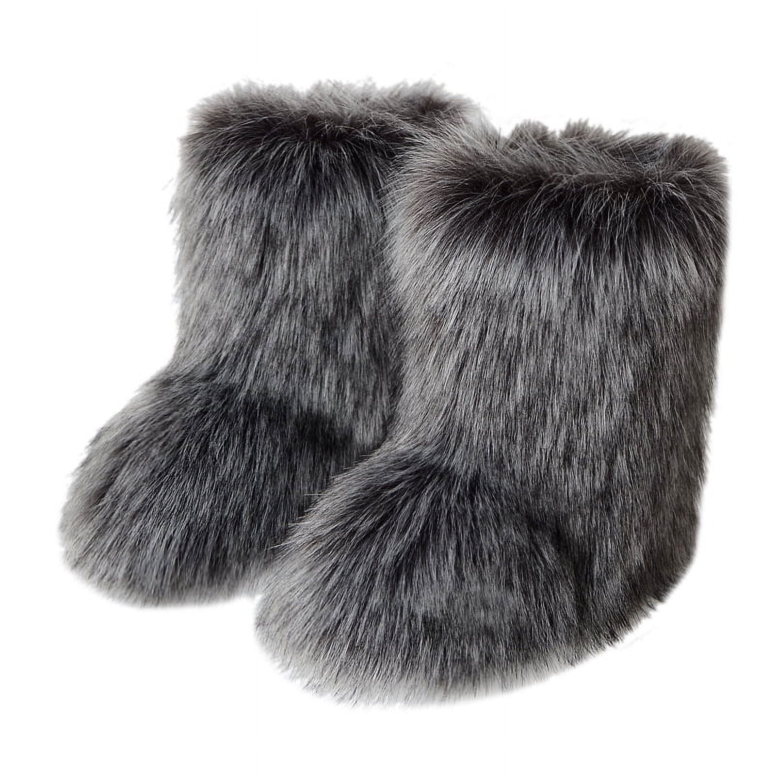 Faux Fur Boots for Women Fuzzy Fluffy Furry Round Toe Suede Winter